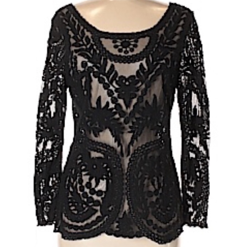 Express Mesh Embroidered Long Sleeve Boat Neck Top
